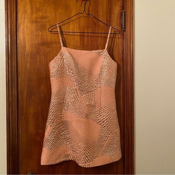 The Bar Logan Metallic Mini Dress Peach Coral Orange Gold Sleeveless Cocktail 6 - Picture 2 of 8